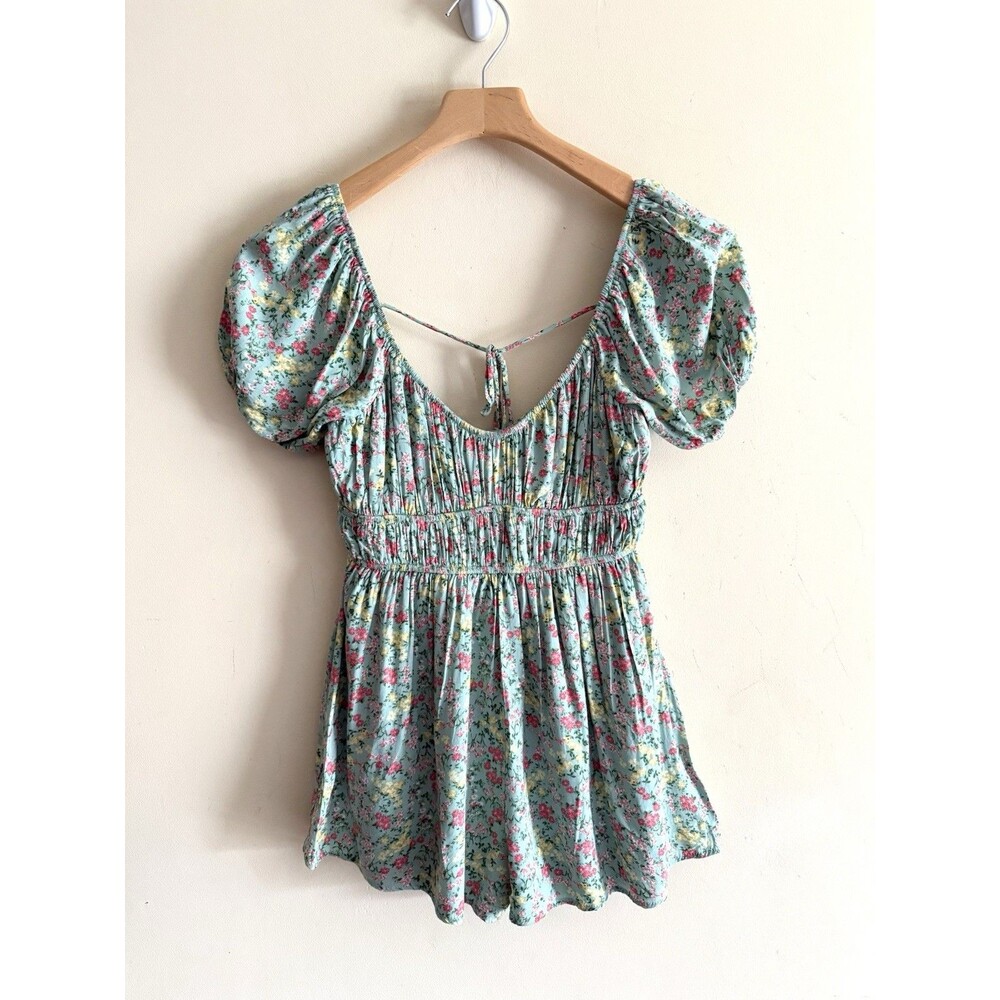 ALTAR'D STATE HAISLEY DOUBLE LAYERED ROMPER DRESS GREEN FLORAL WOMENS S SMALL